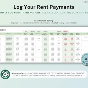Spreadsheet huurbetalingen Huurdersgrootboek Google Spreadsheets Verhuurder Rent Tracker Huurderstracker Property Rent Tracker Boekhoudsjabloon afbeelding 5