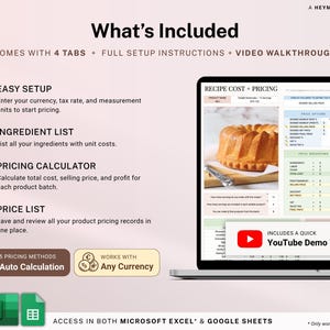 Recipe Cost and Pricing Calculator Spreadsheet for Bakery and Food Business Pricing Tool Google Sheets Excel Cake Ingredient Cost and Profit image 2