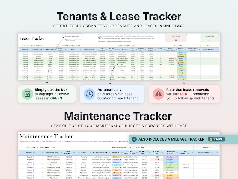 Rental Property Bookkeeping Google Sheets Landlord Spreadsheet Multi Property Income and Expense Tracker Excel Tenant Tracker Rent Payment image 3