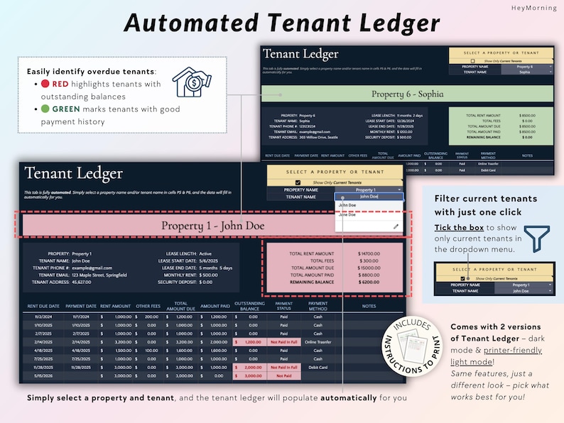 Multi Property Rental Tracker Spreadsheet Dark Mode Landlord ...