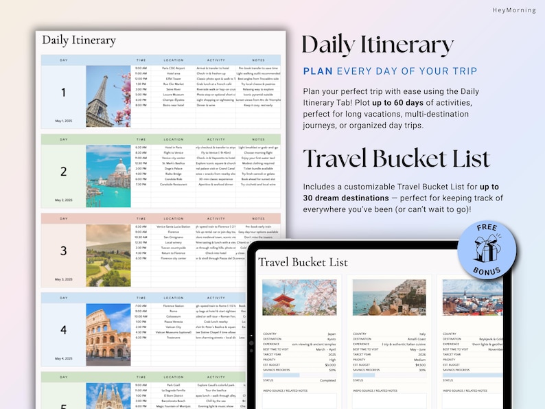 Travel Planner Google Sheets Vacation Planning Spreadsheet Trip Itinerary Travel Budget Tracker Packing List Holiday Checklist Bucket List image 8