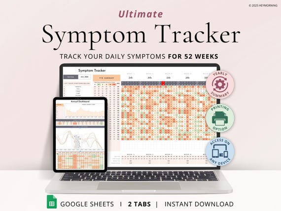 Symptom Tracker Google Sheets Chronic Illness Pain Tracker Spreadsheet Daily Symptom Frequency Template Symptom Journal Medical Tracker