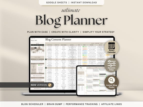 Blog Content Planner Spreadsheet Google Sheets Blog Post Calendar Idea Organizer Digital Writing Template for Bloggers Content Planning