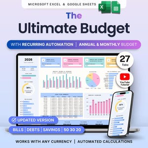 Annual Budget Spreadsheet Google Sheets Excel Personal Finance Template Monthly Budget Planner Bill Tracker Debt Tracker Savings Net Worth