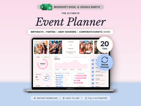 Event Planner Spreadsheet Party Planning Google Sheets Excel Baby Shower Corporate Event Organizer Budget Vendor Entertainment Guest List