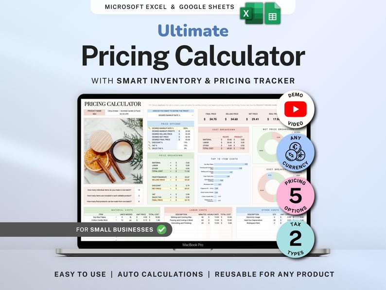 Product Pricing Calculator Spreadsheet Small Business Pricing Template Google Sheets Handmade Product Cost Calculator Excel Profit Margin image 1