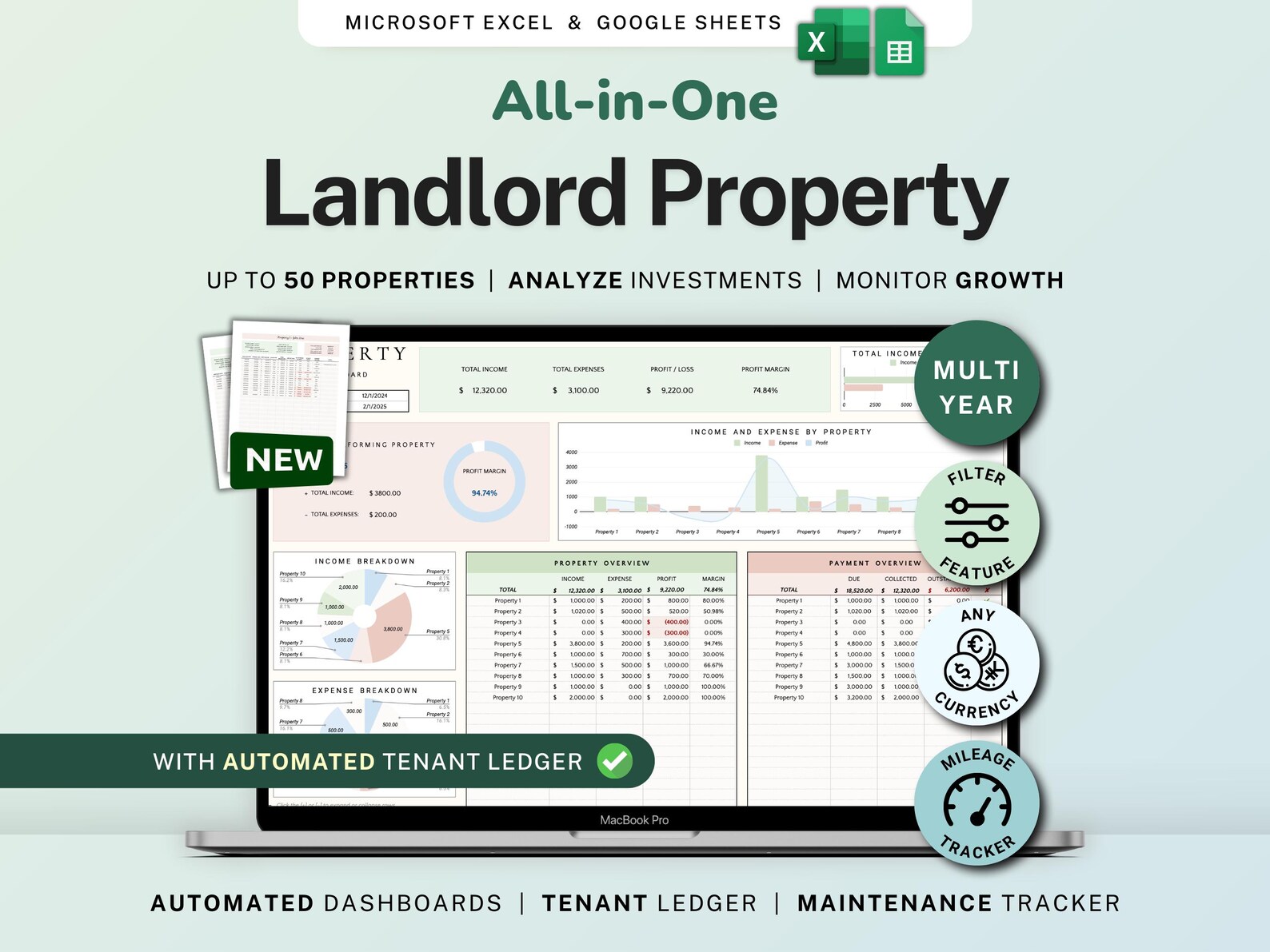 Google Rent Rental Property Bookkeeping Google Sheets Landlord Spreadsheet Multi ...