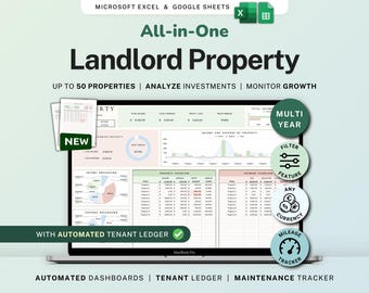 Contabilità degli immobili in affitto Fogli Google Foglio di calcolo per proprietari di immobili Tracker di entrate e spese multi-proprietà Excel Tracker inquilini Pagamento dell'affitto