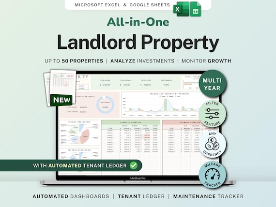 Rental Property Bookkeeping Google Sheets Landlord Spreadsheet Multi Property Income and Expense Tracker Excel Tenant Tracker Rent Payment