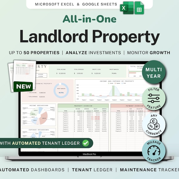 Rental Property Bookkeeping Google Sheets Landlord Spreadsheet Multi Property Income and Expense Tracker Excel Tenant Tracker Rent Payment