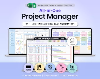 Project Management Spreadsheet Team Project Task Tracker Google Sheets Excel Timeline Planner Kanban Board Gantt Chart Eisenhower Matrix