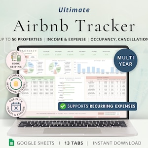 Airbnb Tracker Fogli Google Foglio di calcolo delle entrate e delle spese degli affitti per le vacanze Gestione Airbnb Tracker delle occupazioni Contabilità degli immobili in affitto