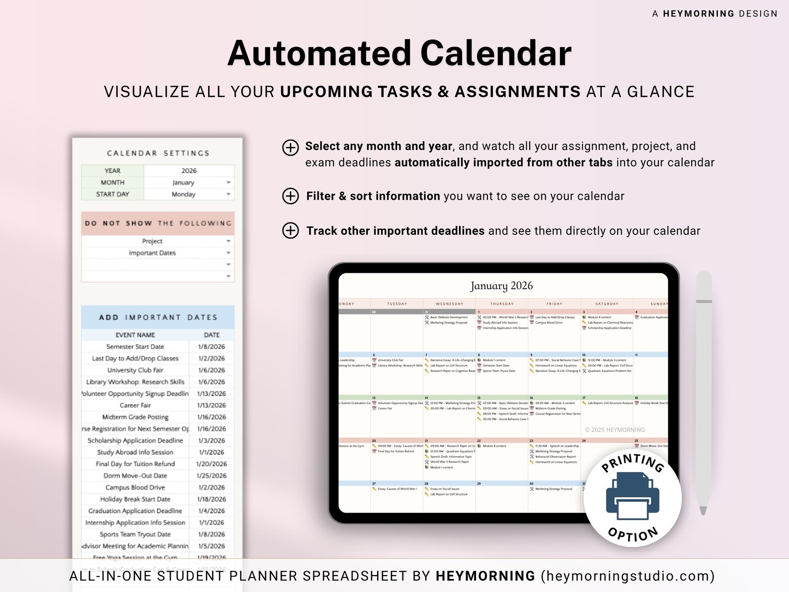 Academic Student Planner Google Sheets Assignment Tracker Spreadsheet ...
