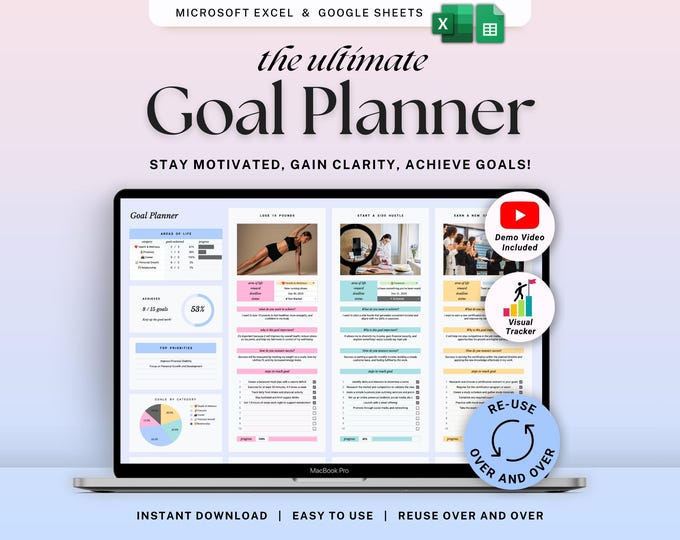 Goal Planner Spreadsheet Google Sheets Goal Tracker Excel SMART Goal ...