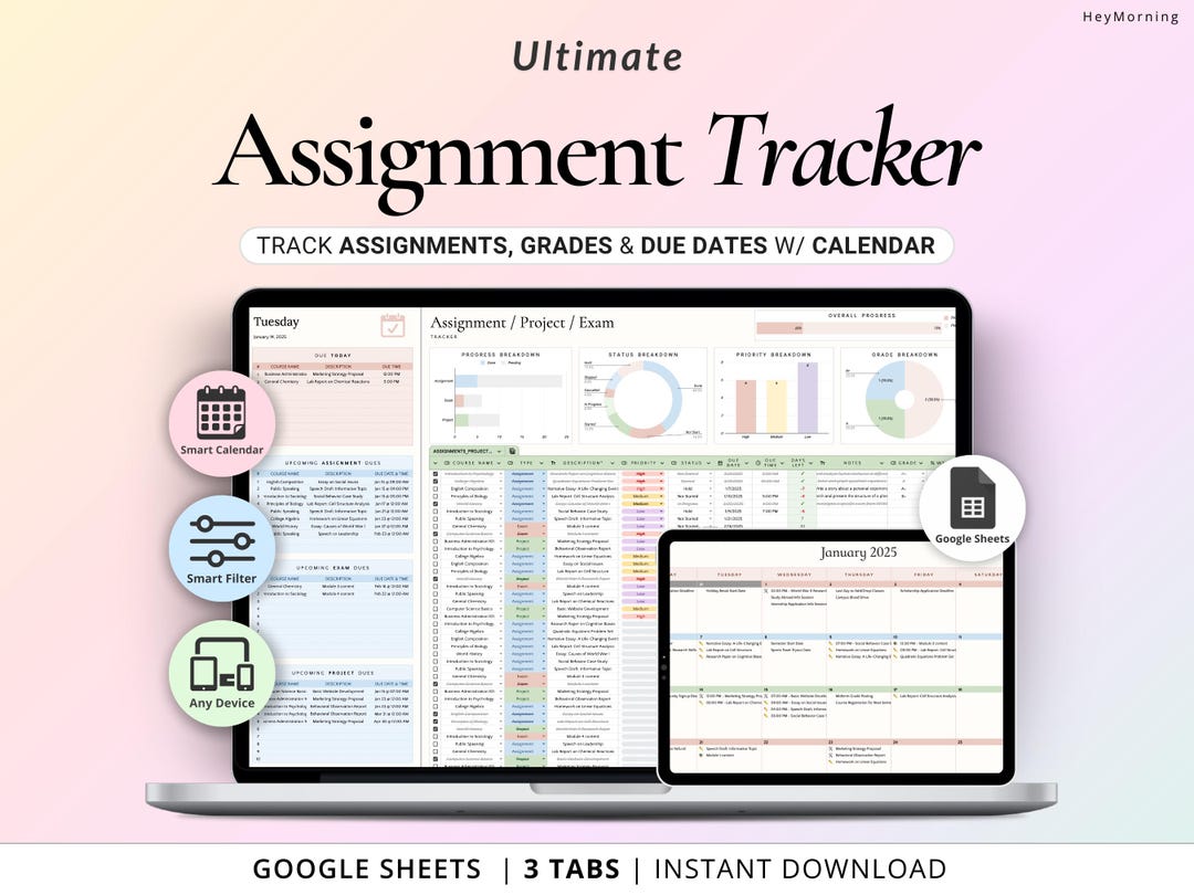 Assignment Tracker Google Sheets Student Planner Spreadsheet School ...