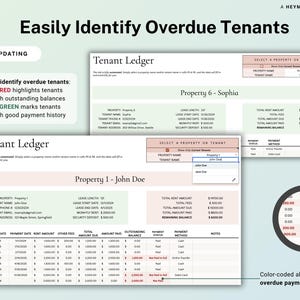 Spreadsheet huurbetalingen Huurdersgrootboek Google Spreadsheets Verhuurder Rent Tracker Huurderstracker Property Rent Tracker Boekhoudsjabloon afbeelding 7