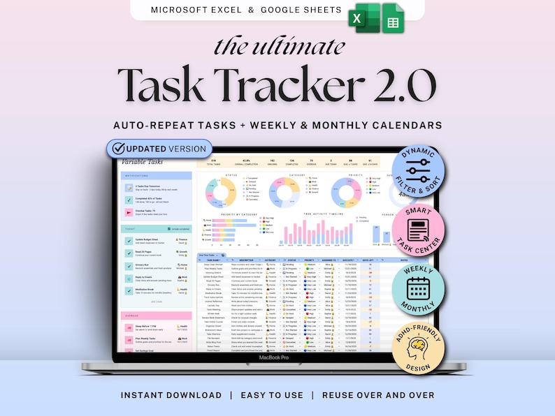 Task Tracker Spreadsheet to Do List Google Sheets Excel Work Organizer ...