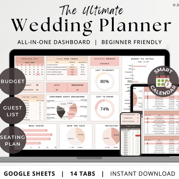 Wedding Planner Google Sheets Budget Tracker Wedding Checklist Wedding
