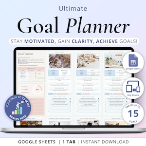 Doelplanner Google Spreadsheets Eenvoudige doelentracker-spreadsheet SMART-sjabloon voor doelen stellen Jaarlijks Vision Board 2025 Nieuwjaarsresoluties