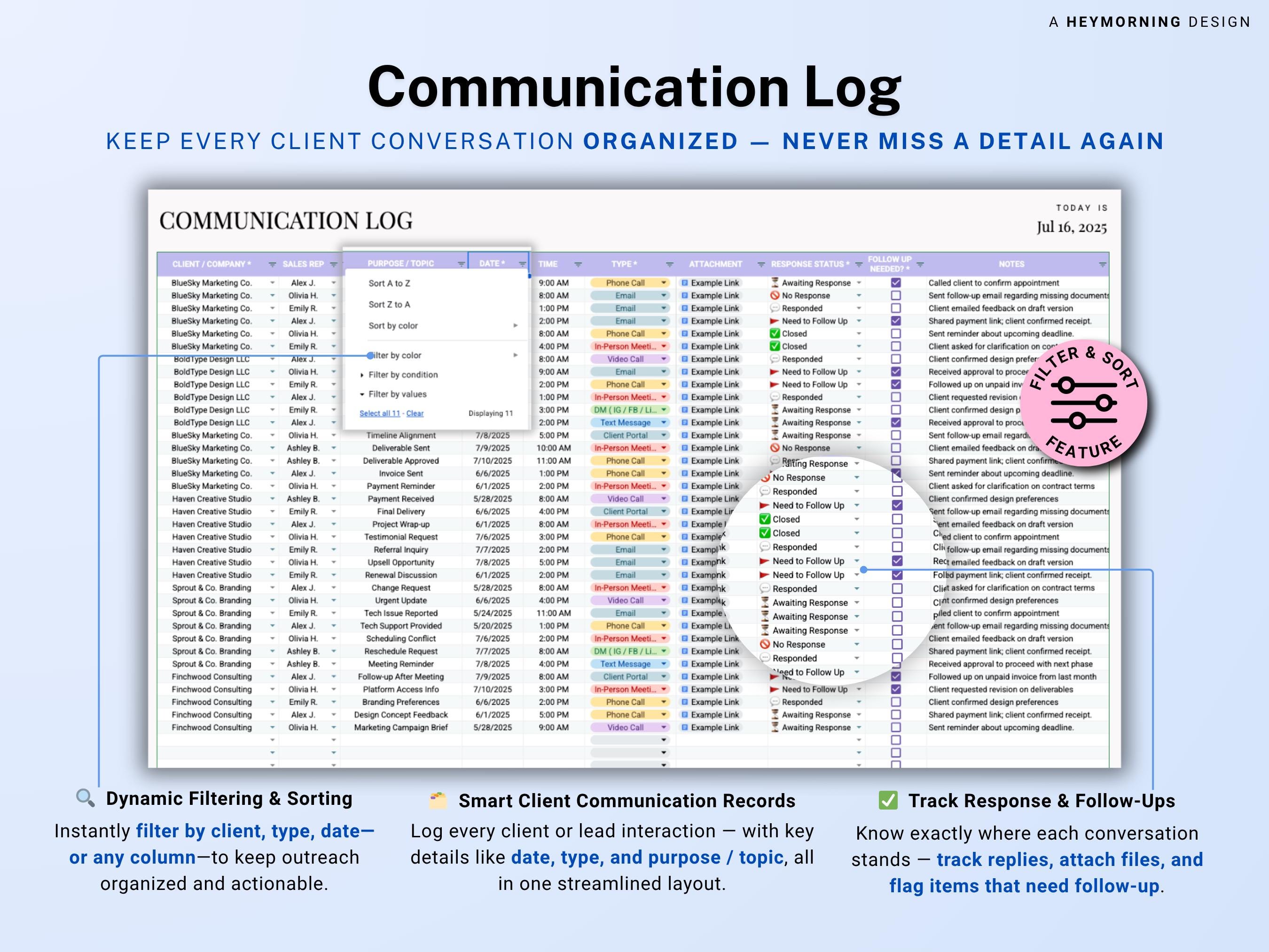Client Tracker Google Sheets Excel CRM Client Manager Template Small ...