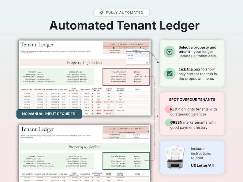 Rental Property Bookkeeping Google Sheets Landlord Spreadsheet Multi Property Income and Expense Tracker Excel Tenant Tracker Rent Payment image 8