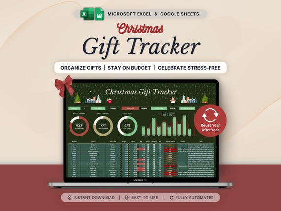 Christmas Gift Tracker Spreadsheet Dark Mode Holiday Gift Planner Google Sheets Excel Christmas Budget Tracker Holiday Planning Checklist