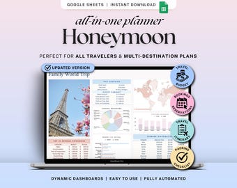 Honeymoon Travel Planner Spreadsheet Couples Vacation Itinerary Google Sheets Honeymoon Budget Tracker Trip Packing List Romantic Getaway