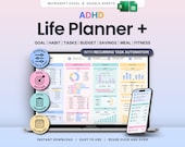 ADHD Life Planner Google Sheets Excel Daily Planner Budget Tracker Habit Tracker Productivity Spreadsheet Monthly Weekly Calendar Routine