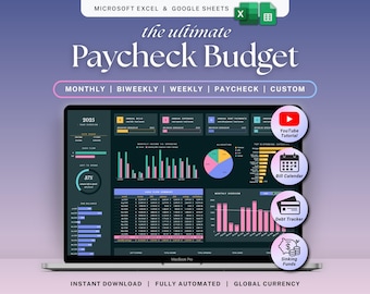 Feuille de calcul budgétaire par chèque de paie Budget bihebdomadaire en mode sombre Google Sheets Budget mensuel par chèque de paie Facture hebdomadaire Dette Excel Planificateur financier