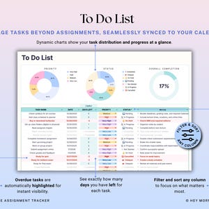 Assignment Tracker Google Sheets Excel Student Planner Spreadsheet School Assignment Homework Organizer Academic Calendar Study Tracker image 5