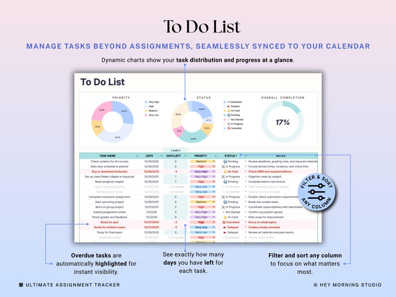 Assignment Tracker Google Sheets Excel Student Planner Spreadsheet School Assignment Homework Organizer Academic Calendar Study Tracker image 5