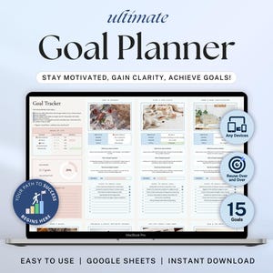 Doelplanner Google Spreadsheets Eenvoudige doelentracker-spreadsheet SMART-sjabloon voor doelen stellen Jaarlijks Vision Board 2025 Nieuwjaarsresoluties