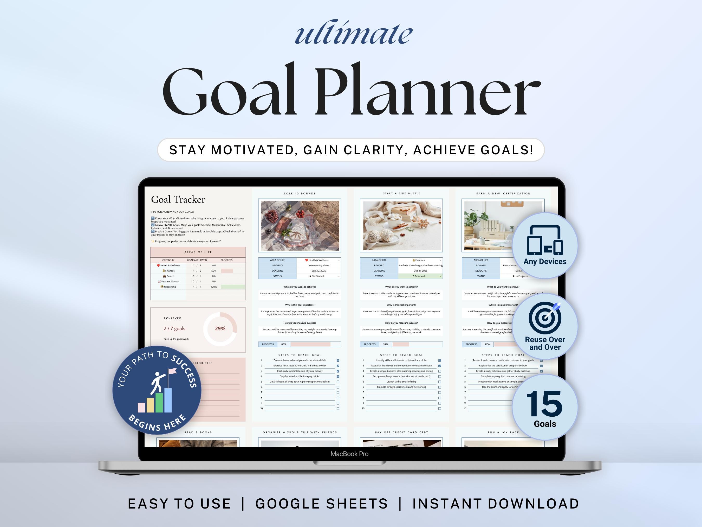 Ziel Planer Google Sheets Einfache Absicht Tabelle Ziel-Tracker Smart-Ziel-Einstellung Vorlage Jährliches Vision Board 2025 Neujahrsvorsätze