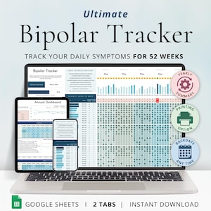 Bipolaire tracker Google Spreadsheets Bipolaire symptoomtracker Spreadsheet Daily Mood Tracker Jaarlijks bipolair dashboard Sjabloon bipolaire stoornis