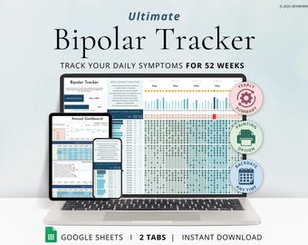 Bipolar Tracker Google Sheets Bipolar Symptom Tracker Spreadsheet Daily Mood Tracker Annual Bipolar Dashboard Bipolar Disorder Template