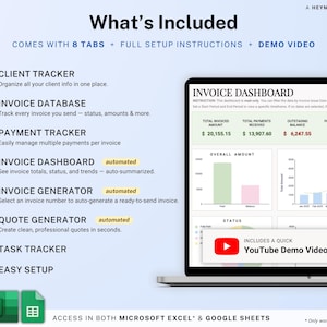 Invoice Tracker Google Sheets Excel Invoice Generator Spreadsheet Small Business Billing Payment Tracker Client Invoice Manager Invoicing image 2