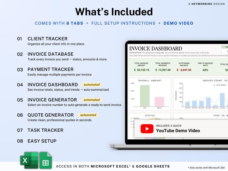 Invoice Tracker Google Sheets Excel Invoice Generator Spreadsheet Small Business Billing Payment Tracker Client Invoice Manager Invoicing image 2