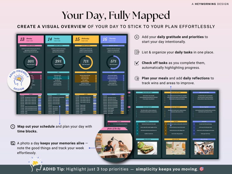 Weekly Planner Dark Mode Daily Schedule Google Sheets ADHD to Do ...