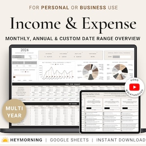 Income Expense Tracker Spreadsheet Personal Finances Planner Business Profit Loss Google Sheets Bookkeeping Template Yearly Budget Tracker
