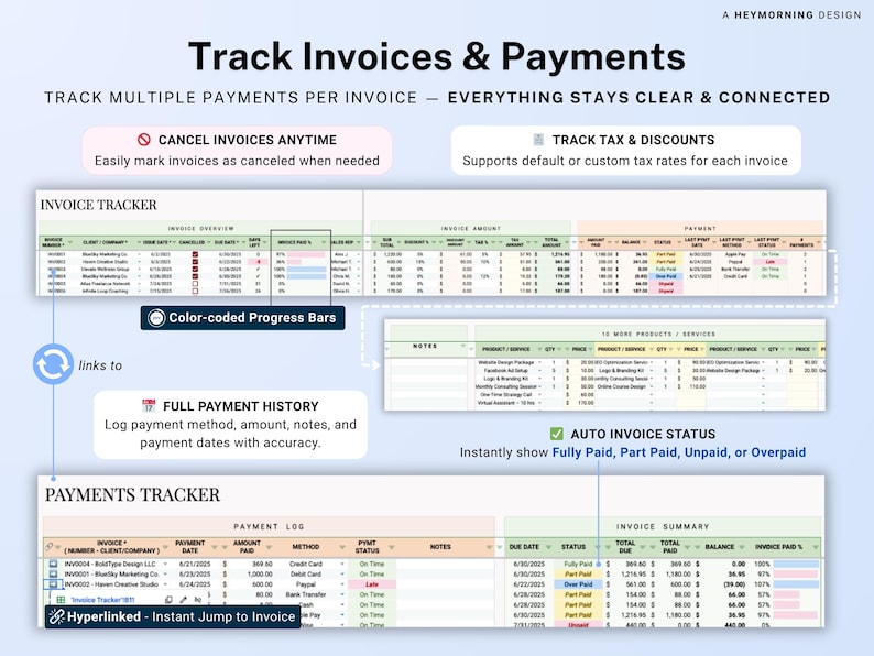 Invoice & Client Tracker Spreadsheet for Small Business CRM Google Sheets Invoice Tracker Generator Excel Lead Management Payment Tracker image 5