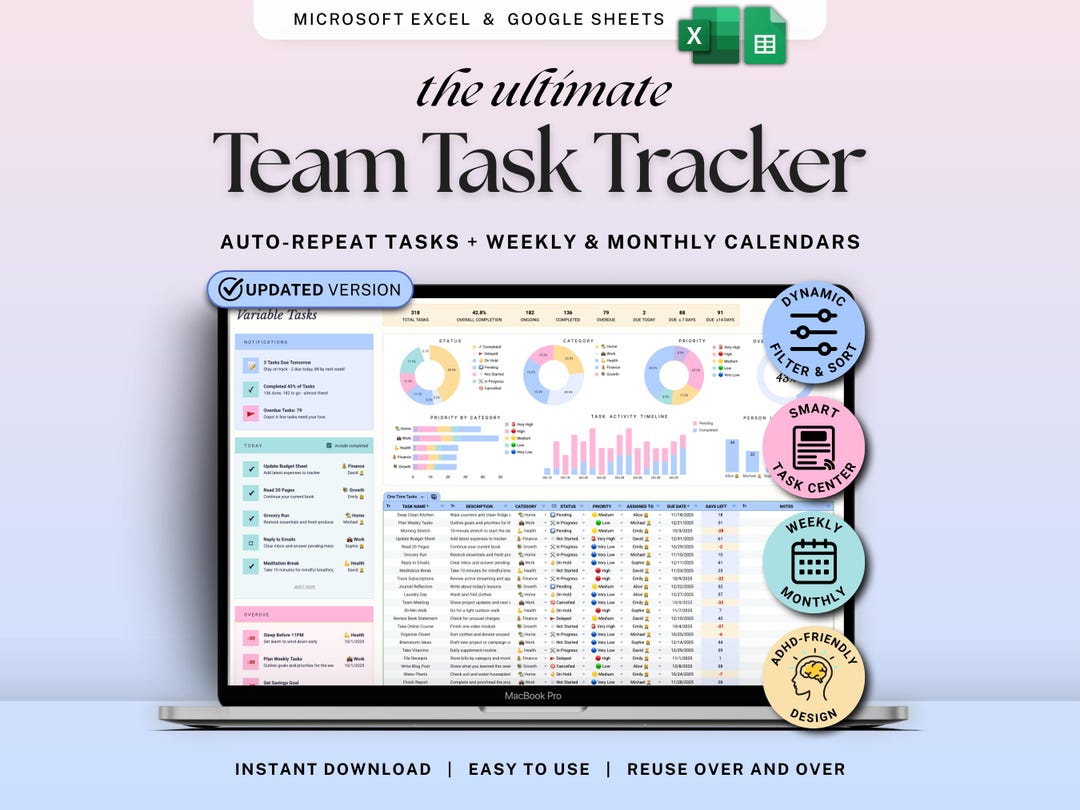Team Task Tracker Google Sheets Task Management Template for Small ...