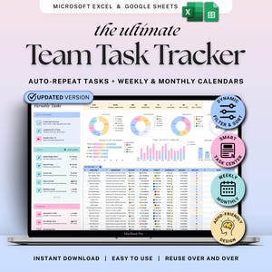 Team Task Tracker Google Sheets Task Management Template for Small Business Employee Work Manager Spreadsheet Excel Recurring Task Planner