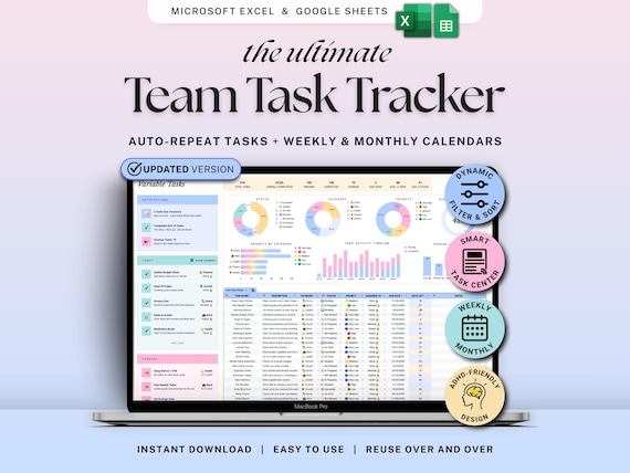 Team Task Tracker Google Sheets Task Management Template for Small Business Employee Work Manager Spreadsheet Excel Recurring Task Planner