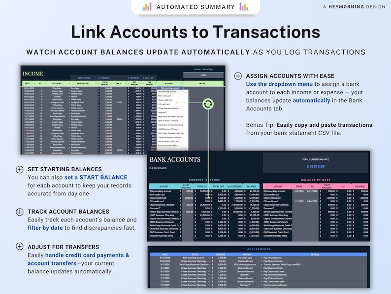 Small business bookkeeping Google Sheets Dark Mode Income Expense Tracker Freelancer Tax Planner Profit Loss Spreadsheet 1099 Mileage Log image 8