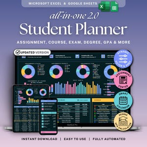 Student Planner Spreadsheet Dark Mode Assignment Tracker Google Sheets Excel Academic Planner College Class Schedule Task Tracker Degree GPA