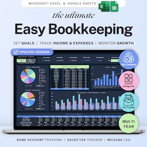 Small business bookkeeping Google Sheets Dark Mode Income Expense Tracker Freelancer Tax Planner Profit Loss Spreadsheet 1099 Mileage Log