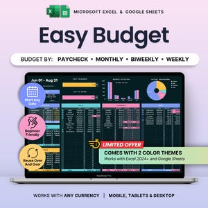 Simple Budget Spreadsheet Dark Mode Paycheck Budget Google Sheets Excel Monthly Savings Planner Bill Expense Tracker Budget by Paycheck
