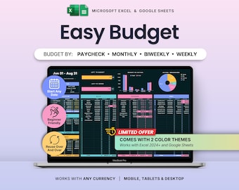 Simple Budget Spreadsheet Dark Mode Paycheck Budget Google Sheets Excel Monthly Savings Planner Bill Expense Tracker Budget by Paycheck