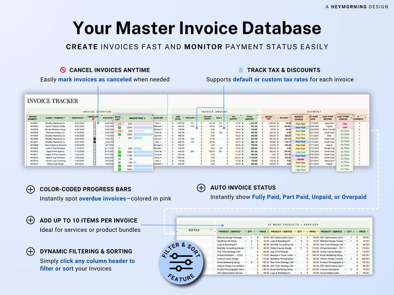 Invoice Tracker Google Sheets Excel Invoice Generator Spreadsheet Small Business Billing Payment Tracker Client Invoice Manager Invoicing image 5