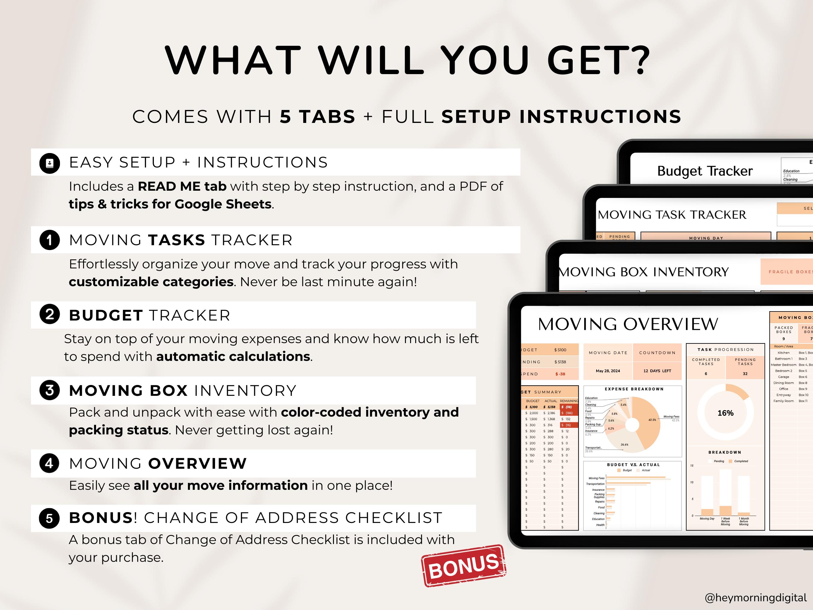 Moving Planner Google Sheets Home Moving Bundle Spreadsheet New ...